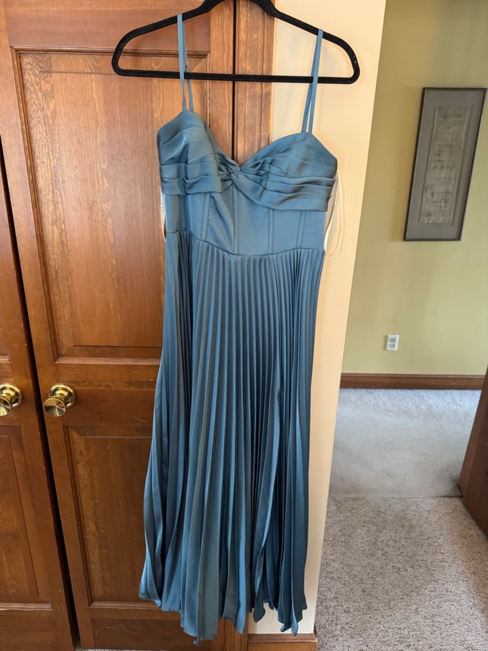 Azazie Teal Blue Pleated Spaghetti-Strap Dress - size 10